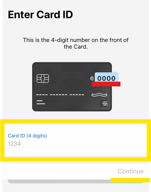 4桁のカードIDを入力し、Continueをクリックします。