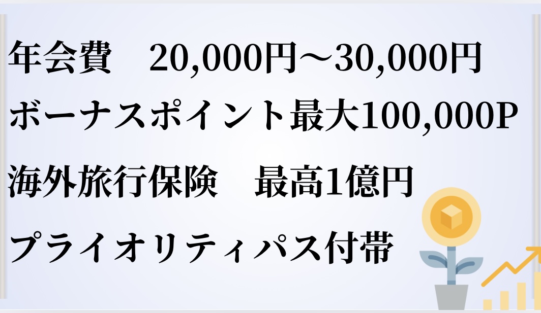 エポスカードプラチナの年会費20,000円～30,000円、ボーナスポイント最大100,000ポイント、海外旅行保険最高1億円、プライオリティパス付帯