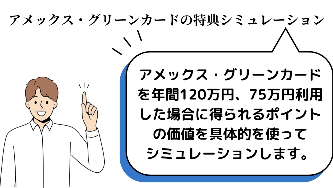アメックス・グリーンカードの特典シミュレーション、年間120万円・75万円利用して出れだけの特典価値があるかシミュレーションします。